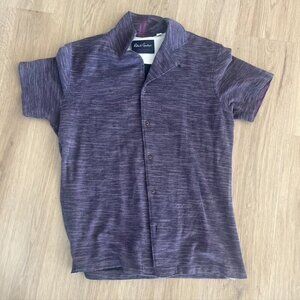 ** Robert Graham mens purple polo neck short sleeve shirt heathered Large